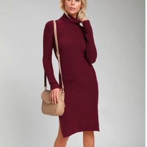 SHEERAH BURGUNDY TURTLENECK MIDI SWEATER DRESS